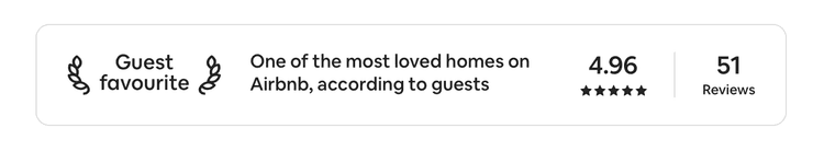 Airbnb Guest Favourite badge with 4.96 overall rating